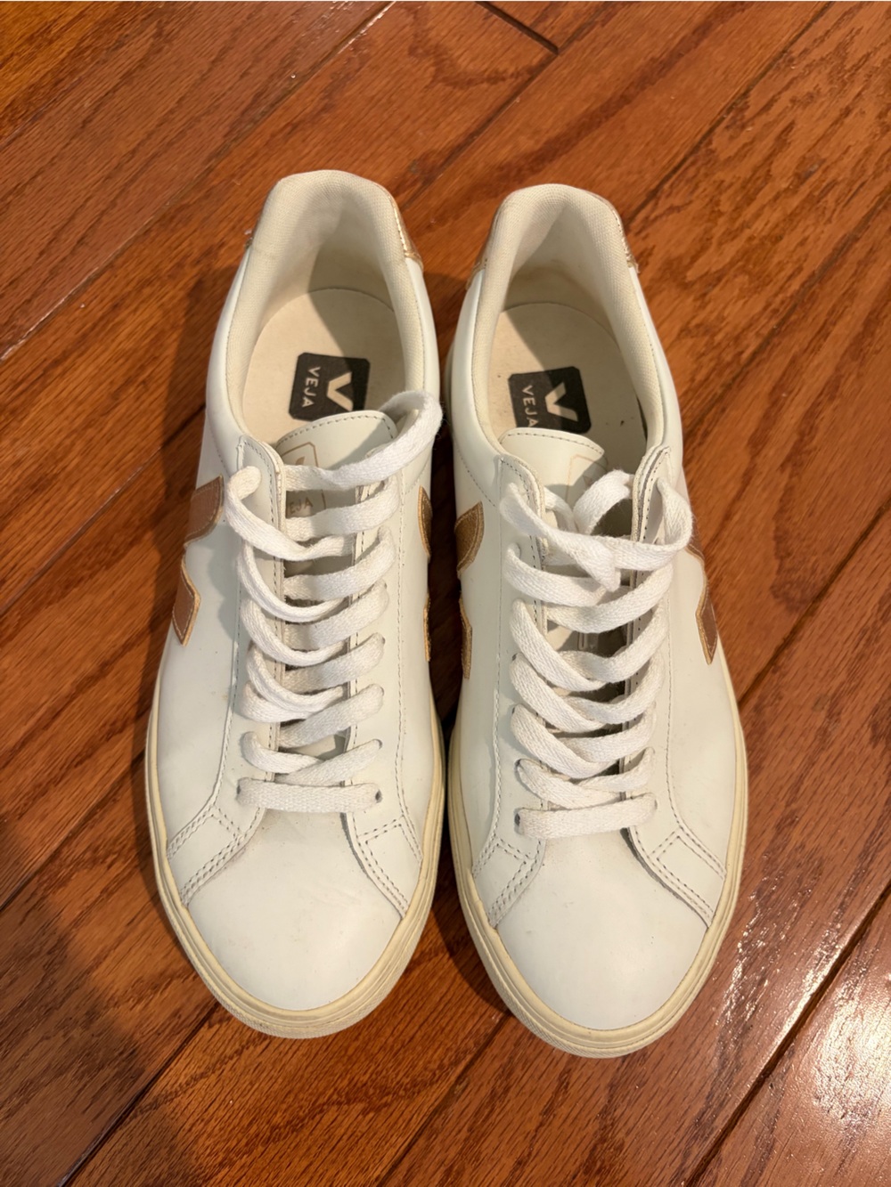 Veja White Sneakers with Gold Accents